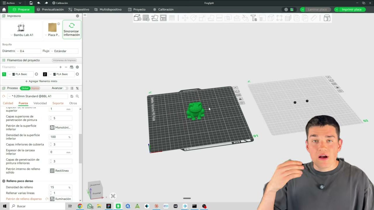 Vista del slicer con una pieza posicionada en la cama de impresión